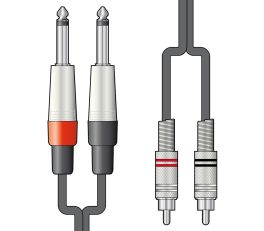 Chord 2 x 6.3mm Mono Jack Plugs - 2 x RCA Plugs Audio Cable (Various Lengths)